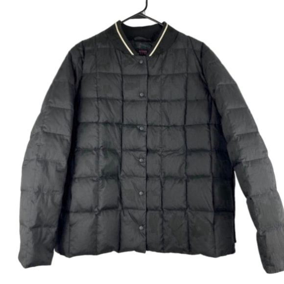 Trina Trina Turk Black Quilted Down Baseball Bomber Style Puffer Jacket Size M - Picture 1 of 8